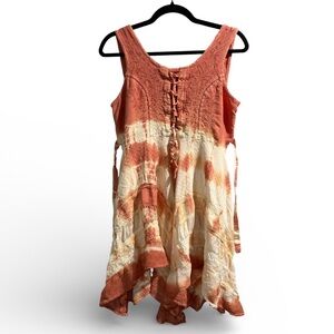 Rainbow Vintage Made In India Tie Dye Asymmetrical Hem Mini Dress